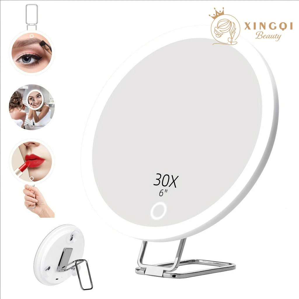 Miroir grossissant lumineux LED – x5 à x30, pied pliable