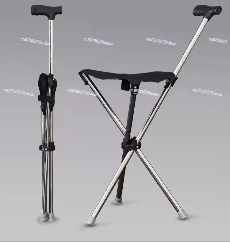 Canne-siège pliante — canne de marche et tabouret 2-en-1