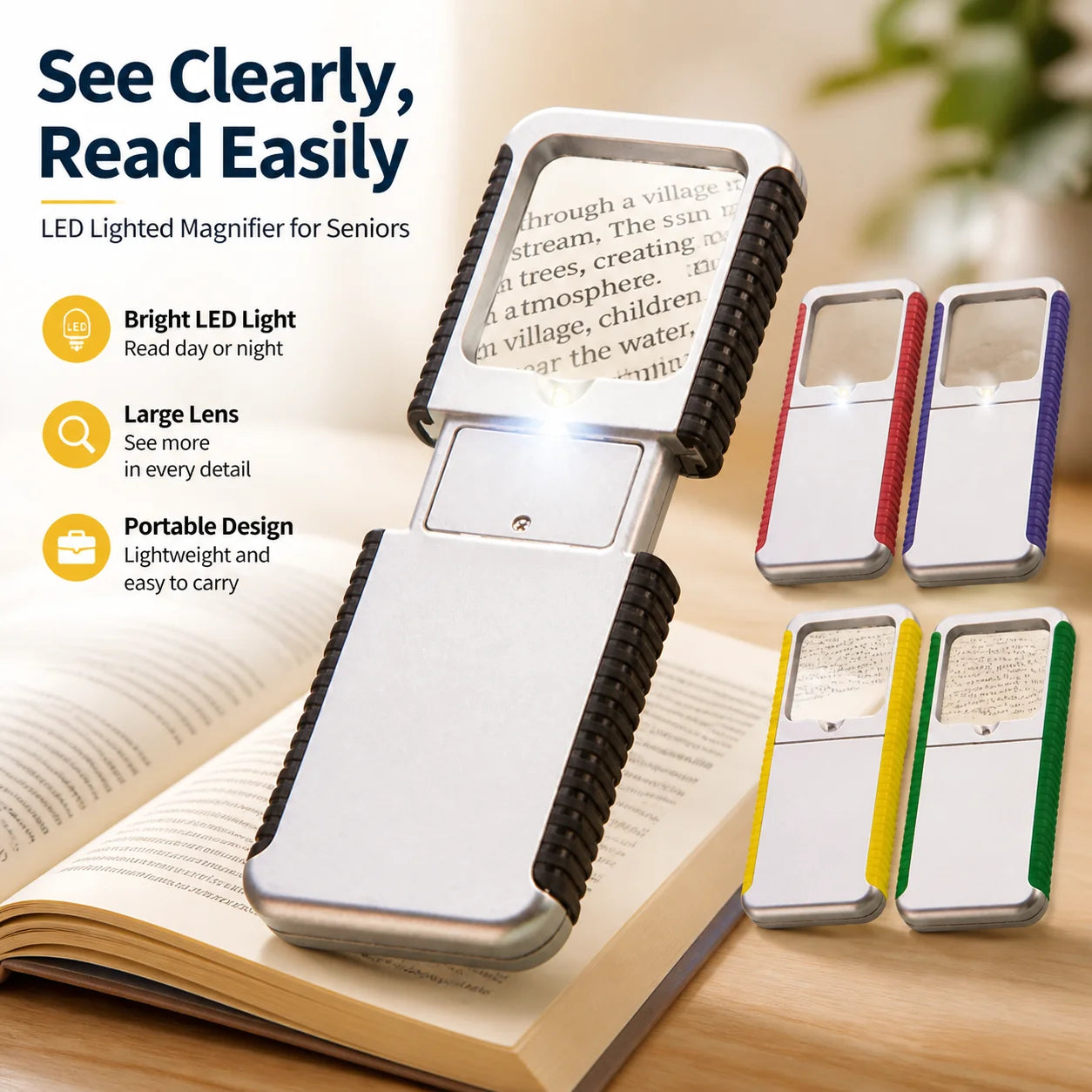 Loupe éclairante LED de poche – Lecture seniors