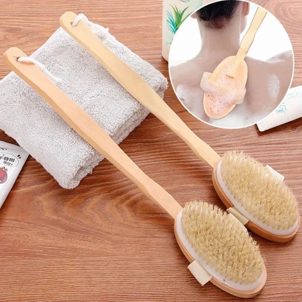 Brosse de dos et de bain à long manche en bois (soies naturelles)