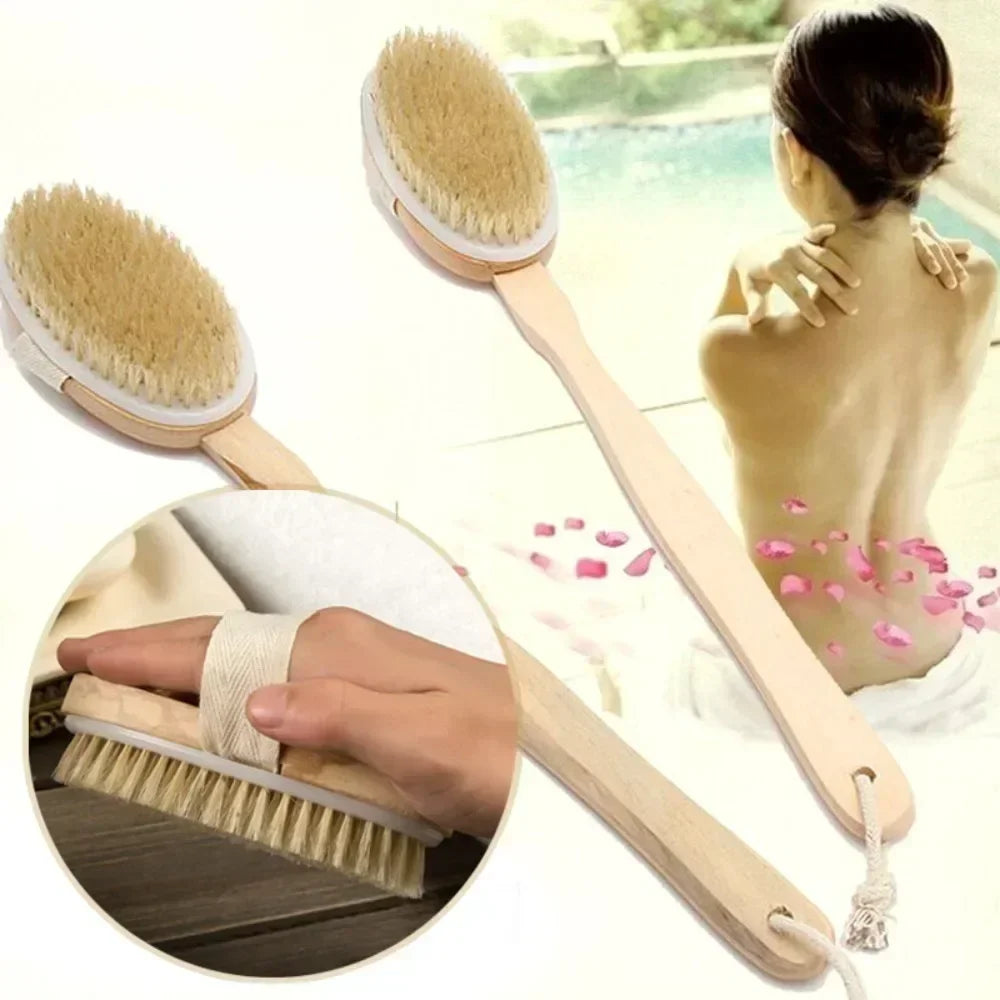 Brosse de dos et de bain à long manche en bois (soies naturelles)