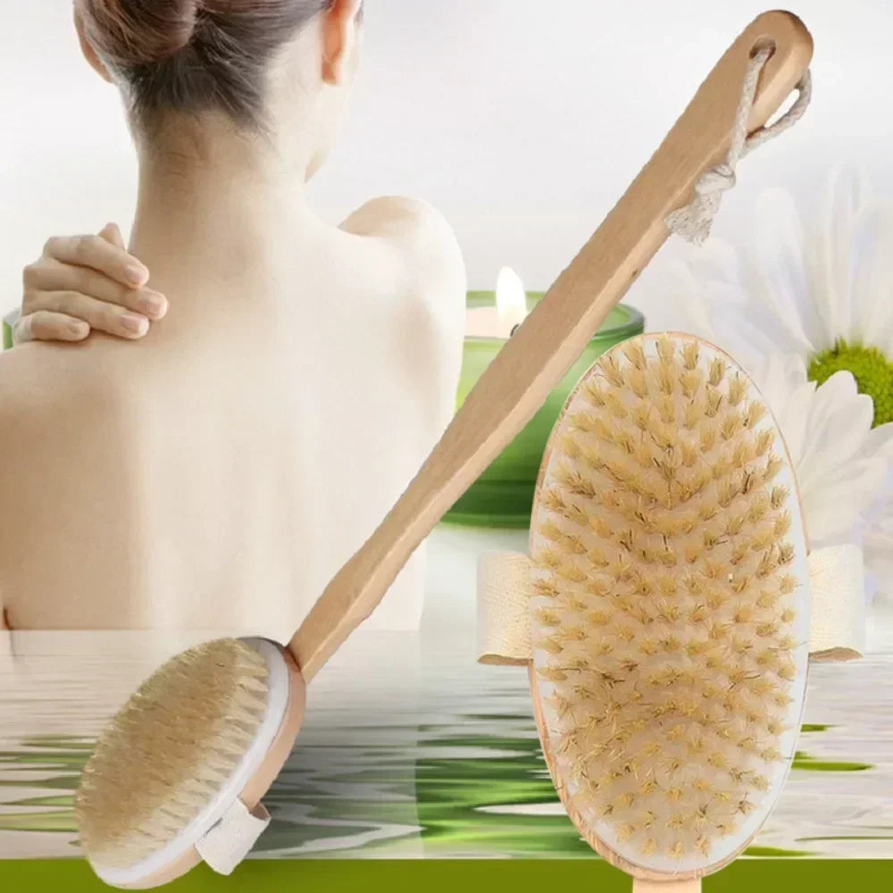 Brosse de dos et de bain à long manche en bois (soies naturelles)