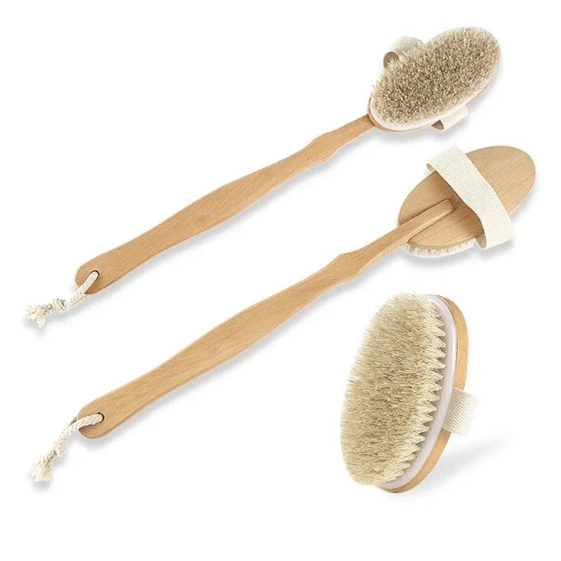 Brosse de dos et de bain à long manche en bois (soies naturelles)